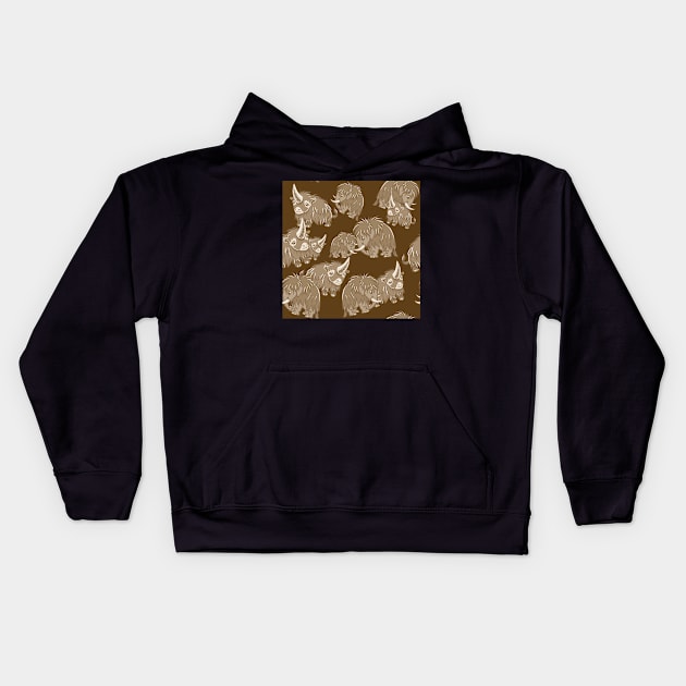 Woolly Mammoth and Woolly Rhino on Brown background Kids Hoodie by RJKpoyp
